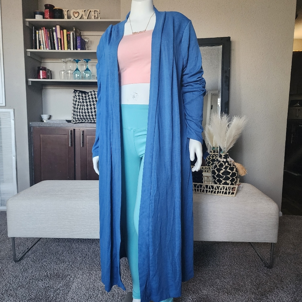 Blue Oversized Long Cardigan